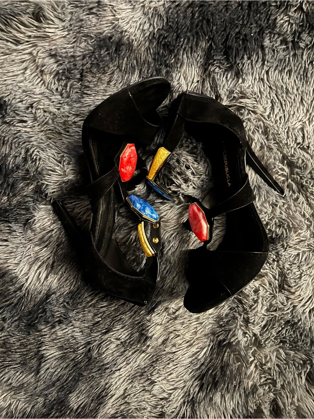 Shoe Republic LA Black Suede Gem-Embellished Peep Toe Heels - Picture 3 of 4